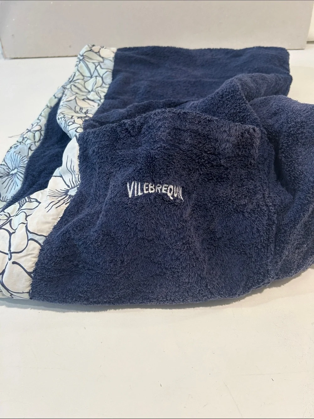 Vilebrequin Navy Beach Towel with Floral Trim